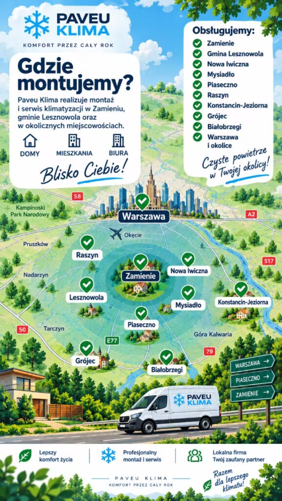 Mapa gdzie firma Paveu Klima montuje klimatyzacje